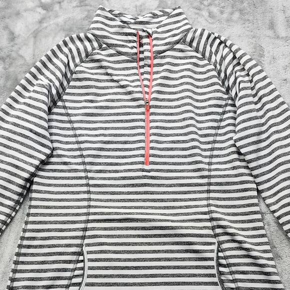 Lucy Top Womens L Gray White Striped Half Zip Pullover Thumbholes Long Sleeves - Picture 2 of 9
